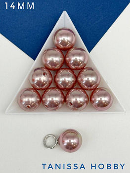 Жемчуг Майорка, полупросверленный, круглый, розовый, 14мм, МА061