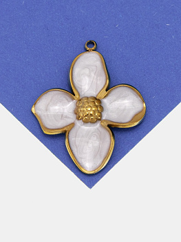Подвеска цветок, белая эмаль, сталь, позолота, Ш505