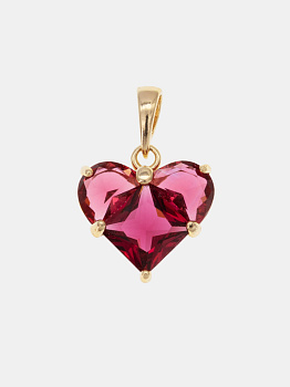 Подвеска сердце фианит малиновый 14мм, позолота, Ю311