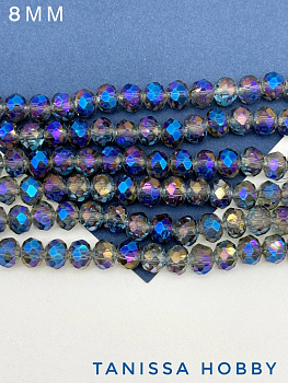 Хрусталь Рондели 8мм, сизый фиолетовый АВ, нить Х136