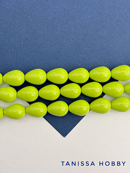 Жемчуг Майорка, капля, зеленый лайм, Light Green, 14х10мм, штука, МА311