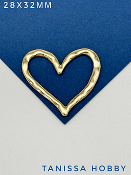 Коннектор для браслета, сердце, 28х32мм, глянцевая позолота, Ш135