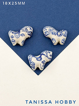 Бусина лошадь конь, 23х27мм, керамика, гжель, П309