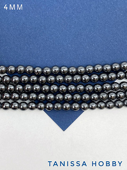Гематин гематит бусины круглые 4мм, черный, нить, ГТ102
