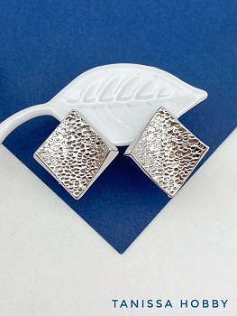 Швензы английский замок, ромб, мятый металл, родий, ШВ128