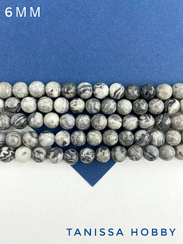 Яшма серая, серый, бусины круглые 6мм, нить, Б220