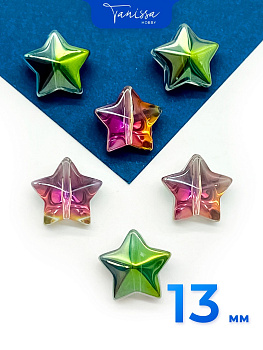 Хрусталь бусина Звезда, зеленый розовый, 13мм, штука, Х408