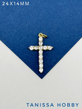 Подвеска крест с фианитами, 24х14мм, позолота, С014