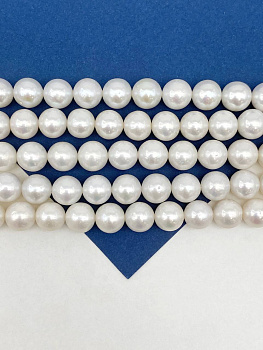 Жемчуг натуральный культивированный, круглый, 9-10мм, АААА, ювелирное качество, нить, Ж207
