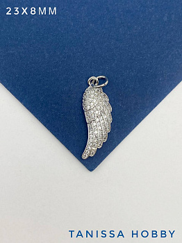 Подвеска крыло ангела с фианитами, 23х8мм, родий, А605