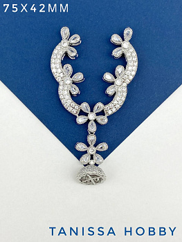 Коннектор многорядный с фианитами, 75х42мм, родий, К823