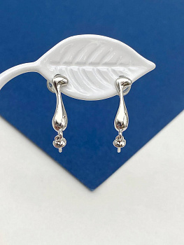 Швензы пусеты, основа для вклейки, родий, ШВ130