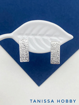 Швензы пусеты 10х3мм, прямоугольник мятый металл, родий, Е902