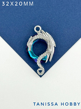 Подвеска Дракон, рондель Bermuda blue, родий, Д149