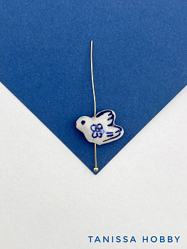 Бусина птица расписная, голубь мира, 19х14мм, керамика, гжель, П307