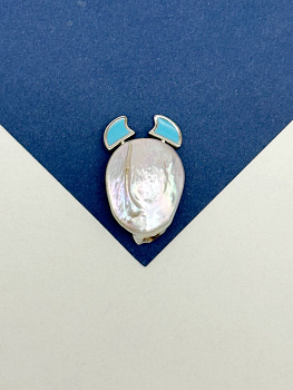 Ушки, рожки  для вклейки, голубая эмаль, 7х4мм, пара, родий, В106