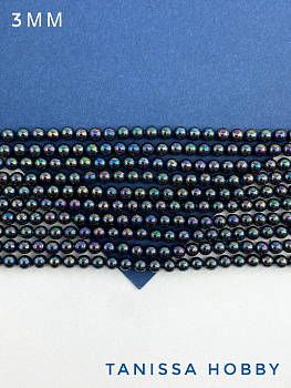 Жемчуг Майорка, круглый, 3мм, черный радужный, нить, МА235