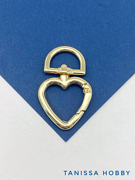 Карабин сердце, основа для брелка, позолота, КР010