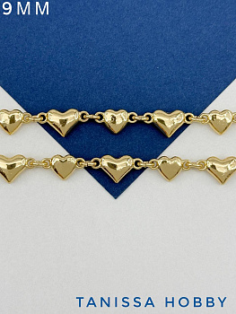 Цепочка сердца 9мм, 50см, позолота, СН103