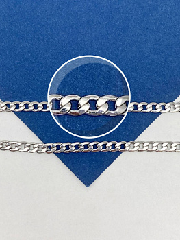 Цепочка плоская панцирная, 5х4мм, родий, 50см, СН275