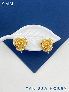 Швензы пусеты цветок роза 9мм, позолота, Е907