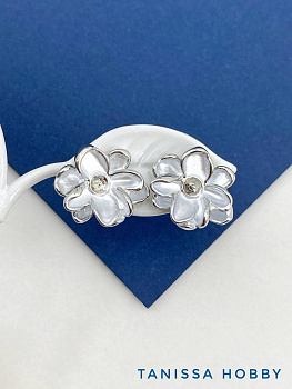 Швензы пусеты цветок, основа для вклейки, родий, ШВ101