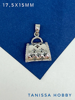 Подвеска сумка круглая, родий, Д714