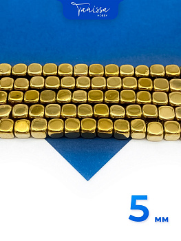 Гематин гематит бусины куб квадрат 5мм, золото, нить, ГТ099
