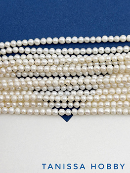 Жемчуг натуральный культивированный, круглый яйцо, 4мм - 4,5мм, АВ, нить, Ж078