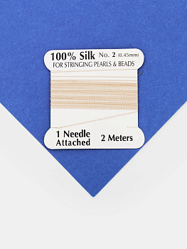 Нить для жемчуга и камней, шелк, 0,45мм, кремовый, катушка 2м + игла в комплекте, Ц053