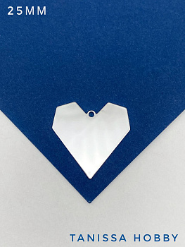 Подвеска плоское графичное сердце, 25мм, Категория В, родий, Р527