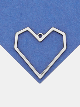 Подвеска графичное сердце рамка, 22мм, родий, Ю417