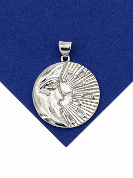 Подвеска луна месяц с фианитами, родий, С225