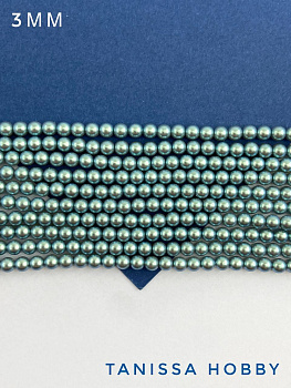 Жемчуг Майорка, круглый, 3мм, зеленый, Iridescent Green, нить, МА241
