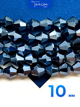 Хрусталь Биконусы 10мм, черный гематит, нить, Х166