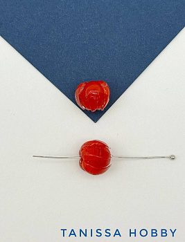 Бусина бутон красный цветок, лэмпворк, 12мм, штука, Х251