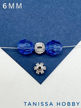 Бусина разделительная 6мм, с фианитами, родий, Р330