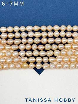 Жемчуг барочный круглый рис (культивированный), персик, 6-7мм, АВ, нить, Ж149