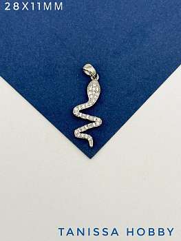 Подвеска змея с фианитами, 28х11мм, родий, А304