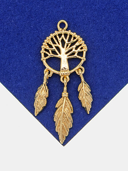 Подвеска ловец снов, дерево и листья, 27мм, позолота, А507