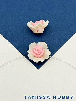 Бусина гавайский цветок, 20мм, полимерная глина, белый розовый, П240