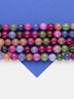 Кварц тонированный, цветной микс, малиновый, голубой, 8мм, нить, Б355