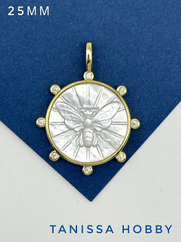 Подвеска перламутр пчела 25мм, позолота, А422