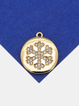 Подвеска снежинка с фианитами, 12мм, позолота, А133