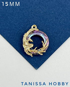 Подвеска птица Феникс, рондель Vitrail light, позолота, Д122