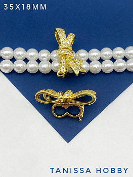 Замок коннектор Бантик на 2 нити многорядный, позолота, К116