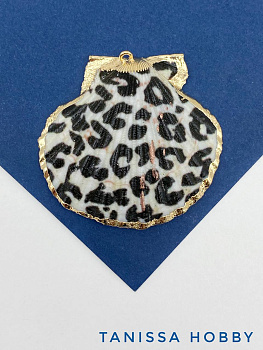 Подвеска ракушка гребешок леопард, 45-52мм, позолота, ПМ182