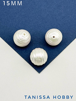 Хлопковый жемчуг, витой шар, 15мм, белый, Япония, ЖХ27