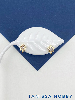 Швензы пусеты фианит звезда 5мм, позолота, Е819