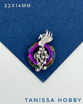 Подвеска птица Феникс, рондель Vitral medium, родий, Д141